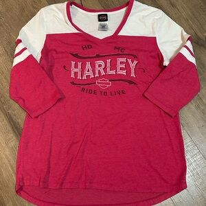 Harley-Davidson Pink and White 3/4 Sleeve Tee